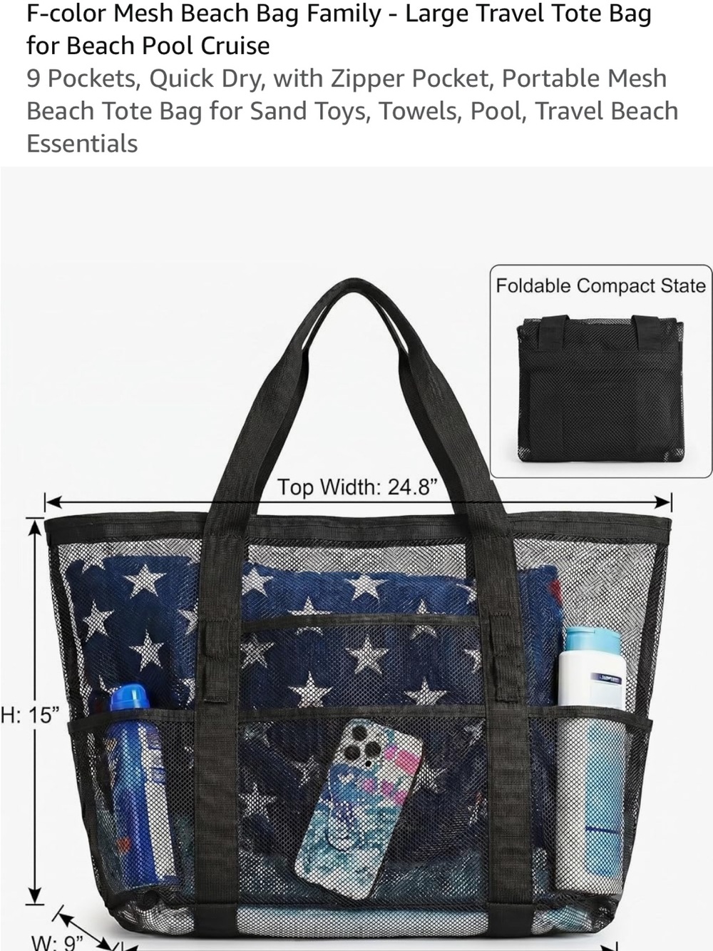 Black Mesh Beach Tote Bag
